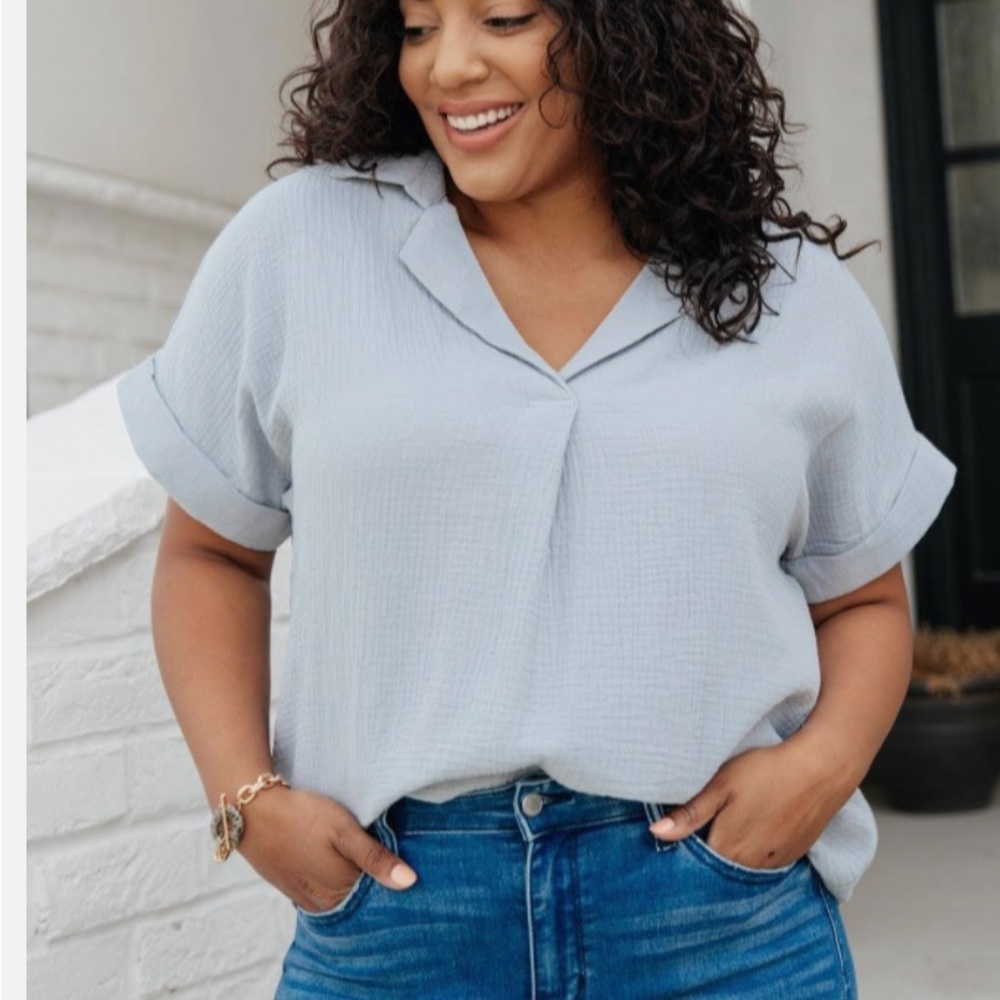 Cotton Bleu Dusty Blue Blouse